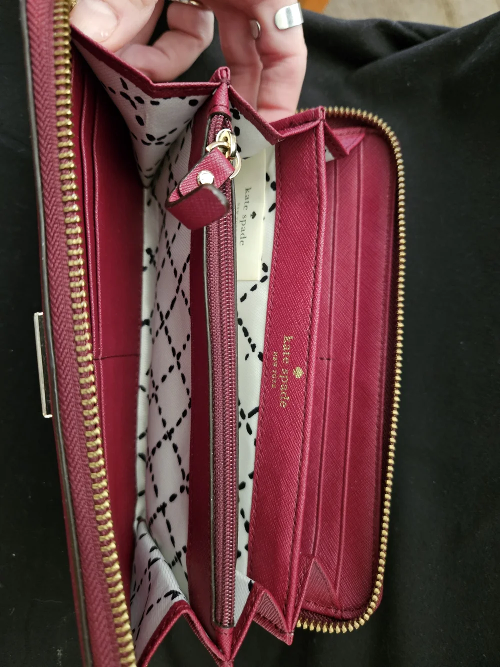 kate spade Raspberry Pink Zip-Around Saffiano Wallet with Gold Hardware